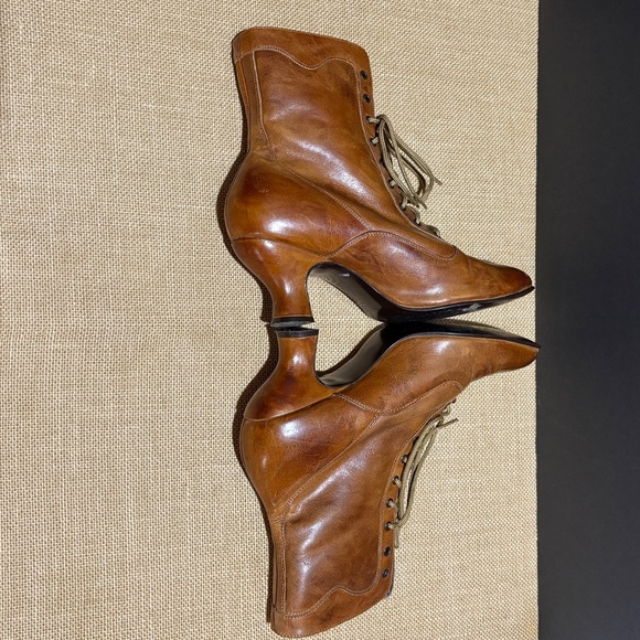 VTG WomensVictorian Edwardian Leather Lace-Up Boots Sz 10 Steampunk brown FLAWS - Picture 5 of 14